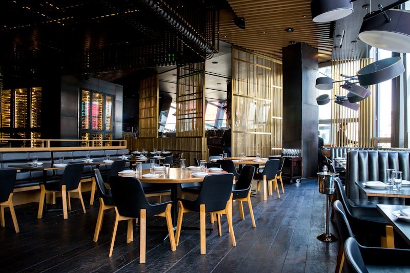 Restaurant dining area with modern management systems