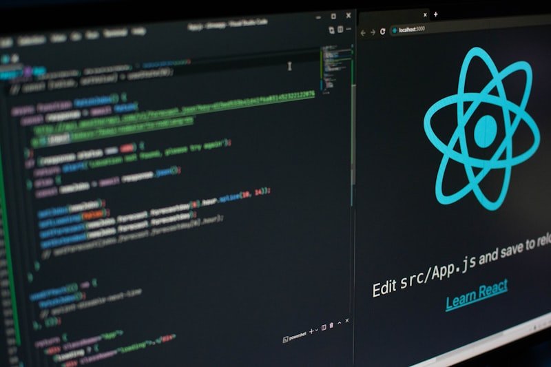 Modern frontend development code on screen showing React components